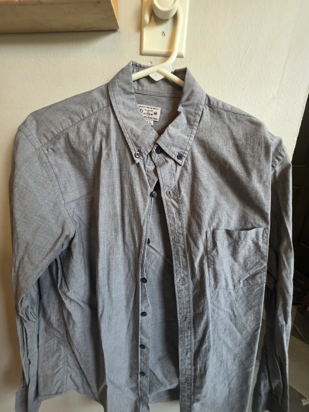 J.Crew Men's Gray Button-Down Shirt Medium 100% Cotton Long Sleeve Tailored Fit